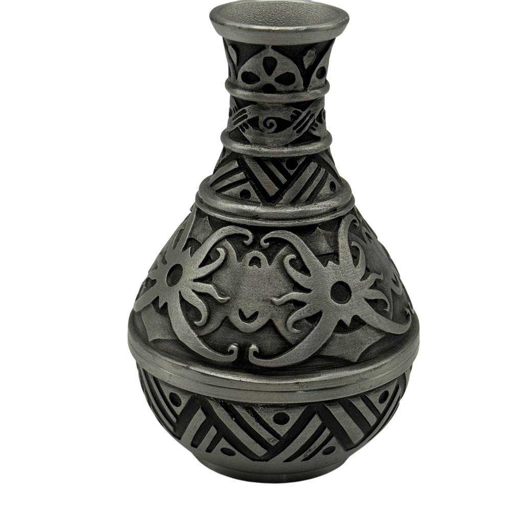 Royal Selangor Pewter Bud Vase Tribal Embossed Design Miniature Decorative Art
